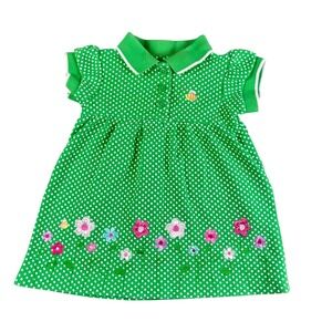 Y2K Carter's Baby Dress Girl's 6 Months Green Polka Dot Bee Floral Embroidered